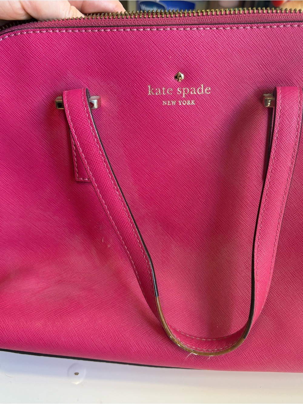 kate spade Pink Saffiano Leather Tote with Gold Logo